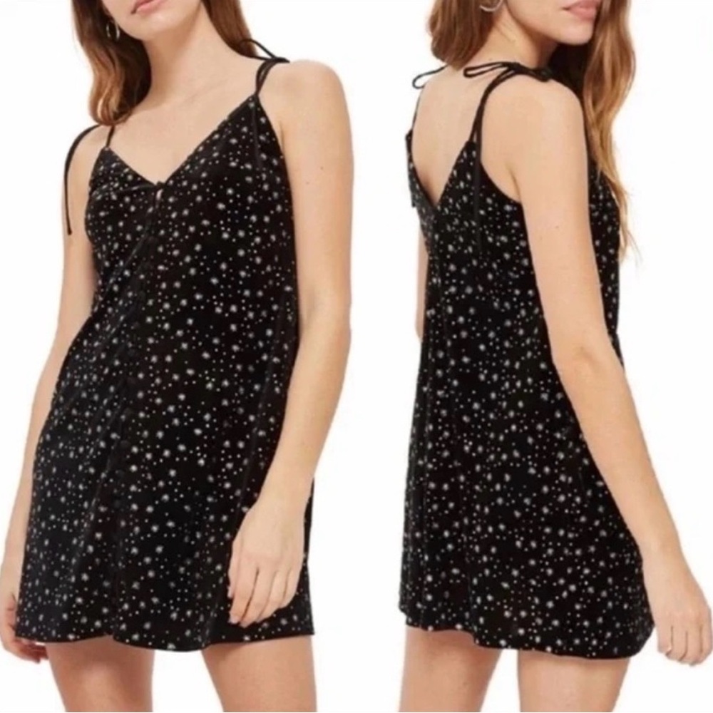 TopShop Black Velvet Silver Star Dress Y2K Strappy Dress - Button Details 6
